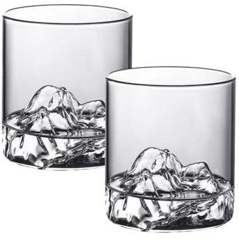 Japanese-Style Mountain Shaped Whiskey Glass - Transparent Multi-Purpose Barware for Cocktails, Wine, Juice | Heat-Resistant & Durable Drinkware, Gift for Home Office Camping (300ml 2pcs)