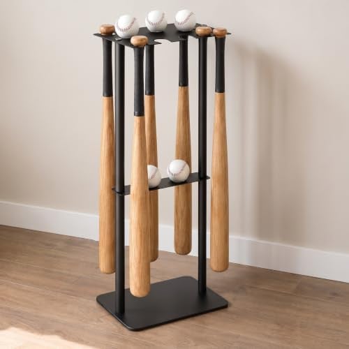 Soulchen 1 Set Baseballschläger-Halter, 8 Schläger und 5 Bälle, 87 x 30 x 21 cm, Baseballschläger-Display, Aufbewahrung, Organizer, bodenstehend, Softball-Sportausrüstung, Aufhänger, Organizer (Metall