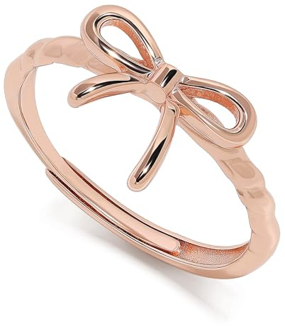 Meissa Anello regolabile a forma di fiocco in argento sterling 925 fatto a mano gioiello delicato e dolce per donne regalo elegante artigianale per compleanno anniversario San Valentino, Oro rosa