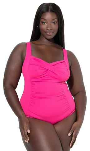 Ulla Popken Damen große Größen Übergrößen Plus Size Badeanzug, Drapierung, feine Struktur, Softcups pink 56 791023803-56