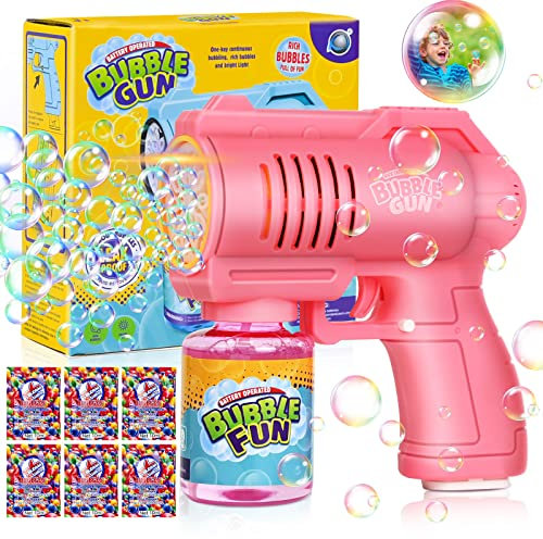 FORMIZON Pistola Bolle di Sapone, Bubbles Pistola Sparabolle di Sapone 4000+/Min, Spara Bolle di Sapone Automatico con Soluzione da 130 ml, Pistola Sparabolle per Festa/Nozze (Rosa)