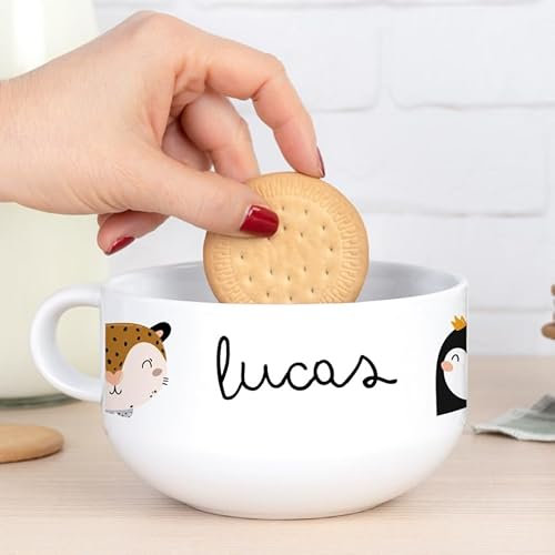 Wanapix | Tazza da colazione personalizzata con manico | Ciotola in ceramica | Adatta per microonde e lavastoviglie | Animali