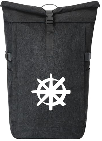 Huuraa Kurierrucksack Dharma Rad Yoga 30-44 Liter Black Melange Fairtrade Rolltop Rucksack Geschenkidee