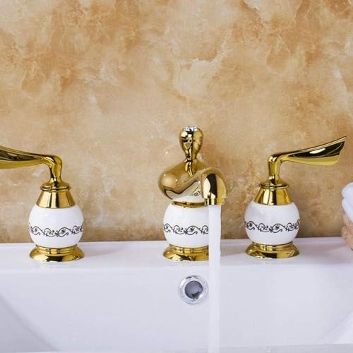 Ensemble de robinetterie de Douche Murale Ensemble de robinetterie de lavabo de Luxe européen doré Robinet mitigeur de Baignoire et Douche monté sur Le Pont,Une Couleur