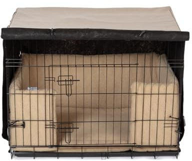 Danish Design Dog Crate Cover - Blackout Lined, Roll-Down Doors - Oatmeal - Small
