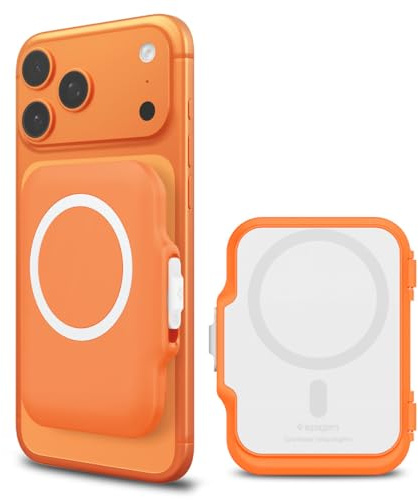 Spigen TinTap MagFit+ Magnetic MagSafe Wallet for iPhone 17-12 Series | 5-Card magnetic wallet with secure locking system and smooth card access - Orange
