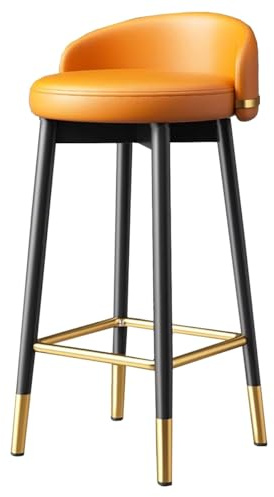 GIZNXBA Taburetes De Bar De Cuero Modernos para Isla De Cocina Sillas De Bar Tapizada con Respaldo Pequeño, Cojín Grueso Y Patas De Metal para Restaurante, Caja Registradora(Orange A,65cm)