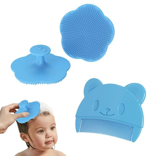2 Stück Babybürste mit Milchschorf Kamm,Haarkamm für Neugeborene | Sanfte Babybürste mit Kamm zur täglichen Haarpflege und Unterstützung bei Milchschorf, ideal für Baden und Kämmen.