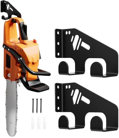 LICAEVEY Chainsaw Wall Mount 2 Pack, Heavy Duty Holder with Protective Rubber Pad & Anti Rust Coating, Universal Hanger for Garage Workshop Shed Storage