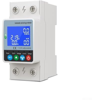 Yuanpgky Disjoncteur avec connectivité WiFi, refermeture automatique, protection contre les surtensions et les sous-tensions, courant de surcharge réglable de 1 à 63 A, réel