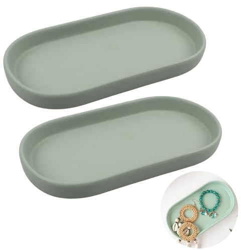 2 STK Deko Tablett Ceramics, Badezimmer Tablett Kosmetiktablett | Dekotablett für Schminktische, Badezimmer, Küchen und Esszimmer (Grün)