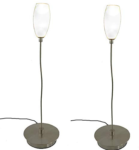 2 x elegangte Glas-Tisch-Leuchte-Lampe, Opal-Gals weiß, nickel, inklusiv Halogen-Leuchtmittel G4 x 2, 10 Watt Nachttisch-Fenster-Fernseher-Kommode-Leuchte-Lampe