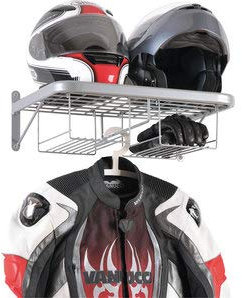 GZM Helmhalterung für Motorrad-Trainingsanzug, Wandmontage, Biker-Jacke, Rack für Garage, Werkstatt - Grau, Stahl, Lagerregal, Motorrad-Ausrüstung, Tiefe 370 mm, Breite 520 mm, Höhe 170 mm