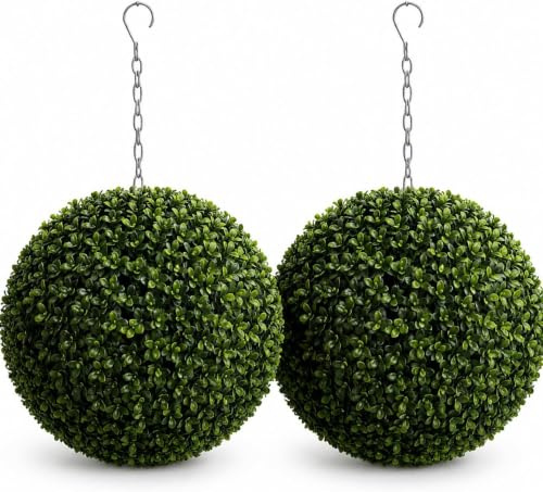 Floralcraft® Variegated Boxwood Topiary Balls 45cm – Set of 2 – UV Resistant Artificial Outdoor Garden Decor Spheres for Patio, Porch & Entrance