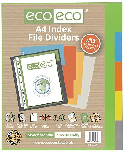 eco-eco A4 50% Recycled Set 5 Wide Index File Dividers, eco072