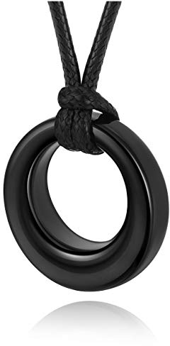Zysta Edelstahl Asche Schmuck Memorial Urnen Anhänger Lederkette Kreis der Ewigkeit des Lebens Rund Ringe Pendant mit Gravur + Trichter-füllen-Kit + Mini Schraubendreher (Schwarz)