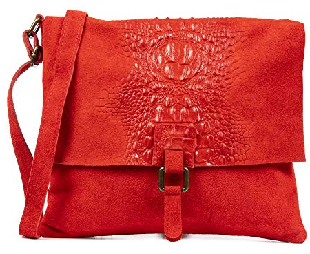 Firenze Artegiani. Daniela Umhängetasche für Damen, echtes Leder, Krokodilmuster, 34 x 5 x 31 cm, Farbe: Rot, rot, Utility
