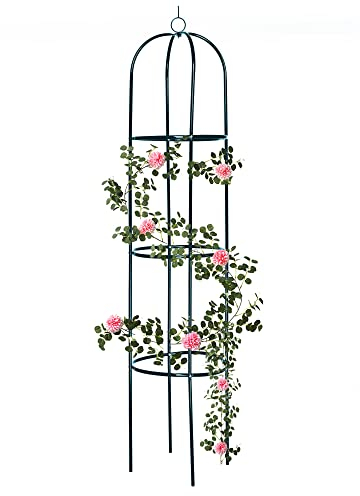 Ram® Large 2M Green Metal Garden Obelisk Heavy Duty Strong Tubular Plant Cage For Roses, Climbing Plants Support Structure Garden Decoration