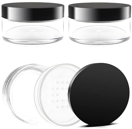 3 Pièces Pots de Maquillage Vides en Plastique,50g Boîte Maquillage Poudre Libre,Contenant Cosmétiques,avec Tamis et Couvercles,pour Maquillage,Fille,Poudre Crèmes(Sans Bouffée)