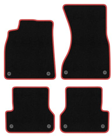 Velours-Fußmatten passend für Audi A6 C7 2011-2017, Schwarz-Rot, CARLUX | passend für Limousine/Kombi/Avant; Velours-Teppich (Polypropylen), ca. 6,5 mm; rutschfest, runde Befestigungen (Typ AV)