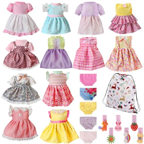 Alive Baby Doll Clothes and Accessories - 10 Sets Girl Doll Clothes Dress for 12 13 14 15 Inch Dolls, Baby Doll Clothes - Dolls Outfits Accessories with Hairpin & Underwear 22 Pcs for Girls Gift