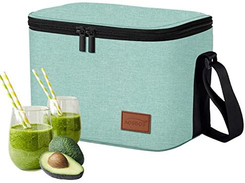 AOSBOS Kühltasche Klein Leicht Lunch Tasche Isoliertasche Lunchbag zur Arbeit Schule Wasserdicht Reissverschluss Thermotasche Kühlbox Mini Grün 7,5L