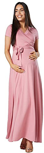 HAPPY MAMA. Femme Robe Maxi Maternité d'allaitement. Court Manches. 599p (Rose Sombre, 42, XL)