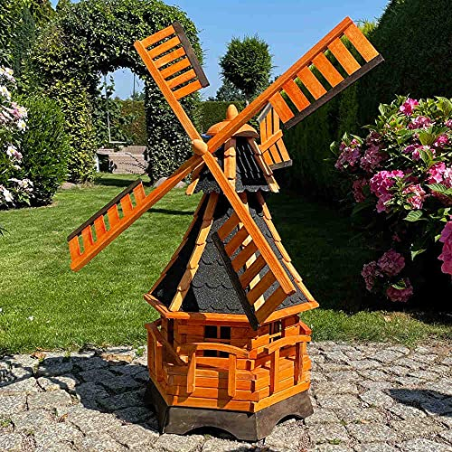 DARLUX handgefertigte Garten-Windmühle aus Holz und Bitumschindeldach, in verschiedenen Größen L - XXL (Braun - Schwarz XXL)