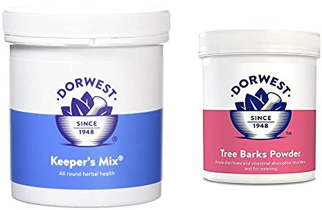 DORWEST HERBS Keepers Mix Powder for Dogs and Cats 250g - Perfect raw feeding supplement, 8 nutritious pure herbs for all round herbal health & Tree Barks Powder for Dogs and Cats 100 g