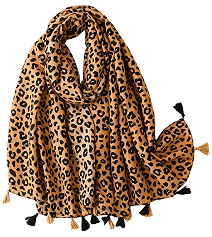 FAIRYGATE Schal Leopardenmuster Damen Schals Warm Wrap Weicher Großer Langer Halstuch mit Quaste für Mädchen 56020