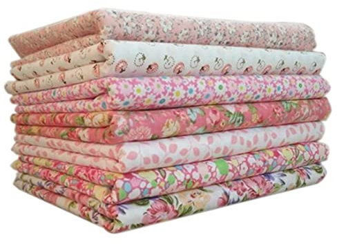 Cotton Craft Fabric Bundles Patchwork,Fabric Fat Quarters Bundle 7PCS 50 x 50cm Fat Sewing Patchwork Different Pattern Cloths DIY Scrapbooking Artcraft (Pink-7-50 * 50)
