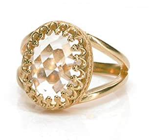 Bague En Quartz Ovale - Bague Remplie D'or Rose 14k Avec Quartz Cristal Facetté - Bagues En Quartz Pour Femmes Fabriquées À La Main - Bijoux En Quartz Pour Toutes Les Occasions - Boîte-Cadeau Gratuite