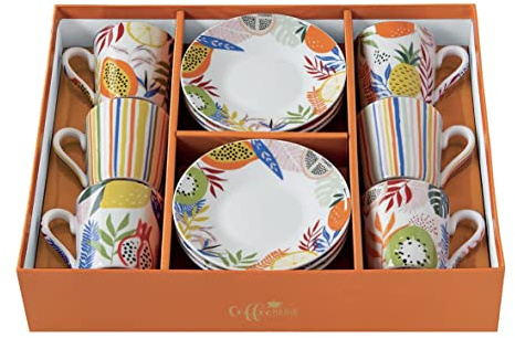 Easylife - Coffret 6 Tasses A Cafe en Porcelaine 100ML Tutti Frutti