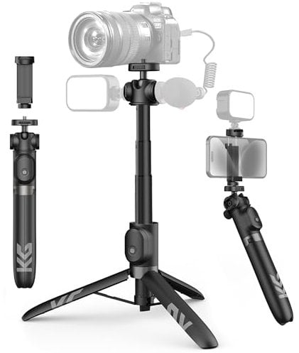 KraftGeek 48 Phone Tripod for Camera DJI Pocket 3, Vlogging Tripod for Cell Phone DSLR Camera, Selfie Stick Tripod Stand with Remote for Video Recording, Black, 1/4 Inch Screw, Removable Phone Holder