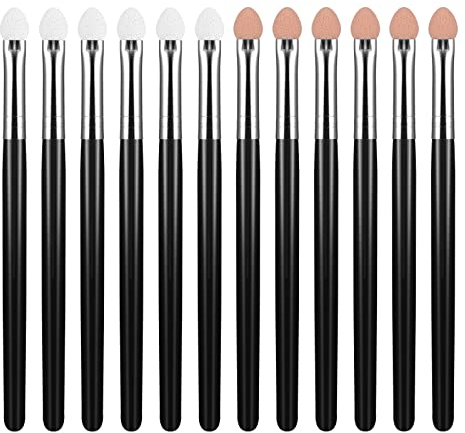 WLLHYF Schwamm Augen Make up Pinsel Set 12 Stück Professionelles Foundation Premium Synthetische Doppelseitig Lidschatten Applikator Zauberstab Schattenpinsel Applikator Werkzeug für Frauen Mädchen