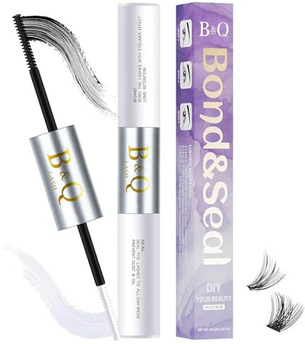 B&Qaugen Lash Bond and Seal 10ML B&Q Eyelash Bond and Seal for Lash Clusters Long Lasting Bond and Seal Lash Glue Hold 48-72 Hours Waterproof Cluster Lash Glue Mascara Wand Bond and Seal (Black,10ML)