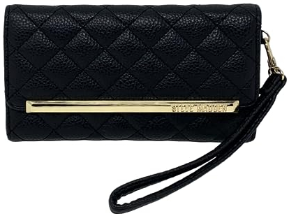 Steve Madden QUILTED CHECKBOOK Wristlet Wallet (BLACK)