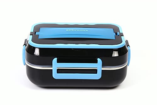 EMtronics Electric Heated Lunch Box 1.5L 12V or 220v for Home or Travelling Car/Lorry Use with Spoon and Fork - Blue