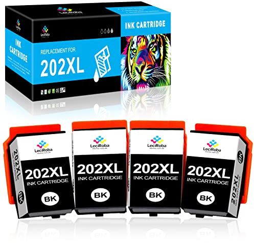 LeciRoba 202xl druckerpatronen Ersatz für Epson 202 druckerpatronen und 202xl Multipack für Epson Expression Premium XP-6000 XP-6005 XP-6100 XP-6105 (4 Schwarz)