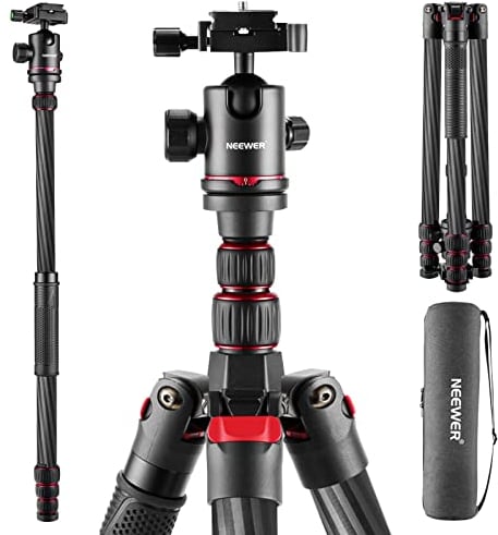 NEEWER 205cm Treppiede Fotocamera Monopiede in Fibra Carbonio con Assi Centrali Telescopici a 2 Sezioni Testa Sfera 360° Piastra QR Arca 1/4, Treppiede da Viaggio con Colonna ø28mm, Max 26,5lb, N55CR