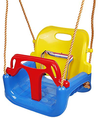 Babyschaukel 3 in 1, Schaukel mit Rückenlehne und Sicherheitsgurt, für den Innen- und Außenbereich (blau)