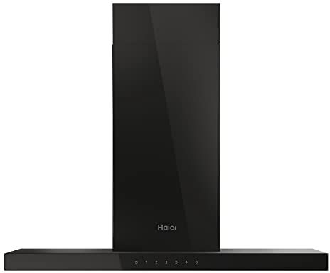Haier I-Feel HATS9CBS6BVOC- Campana Extractora de Pared 90cm, WIFI, Potencia 720 m3/h, Motor 250W, 4 Velocidades, 68 db, Filtros carbón, 3 Filtros Antigrasa, Luz LED, Cristal Negro