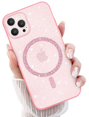 Newseego Custodia per iPhone 12 PRO Glitter Trasparente Ragazze Donne[Compatibile con MagSafe], Cover Magnetica Telefono Scintillante Antiurto Protezione Fotocamera Cover iPhone 12 PRO-Rosa