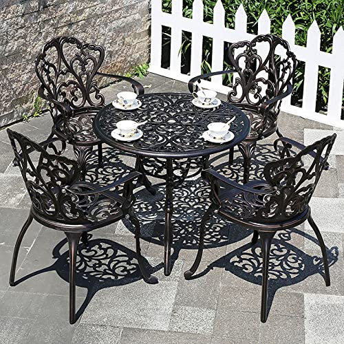 WYZCHDM 60cm Bistro-Tisch aus Aluguss mit 4 Stühlen, Garten-Set, Grand Patio Bistro Set, Wetterfest | Rostfrei | Wartungsarm, mit Handläufen, für Balkon Garten Terrasse Bistro-Set Black