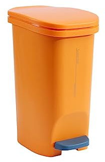 kawehiop Cubo de Basura con Pedal, Cubos de Basura, Accesorios de Limpieza de Plástico para el Hogar, Naranja, 1.5 Litros, Plástico, Rectangular, Pulido