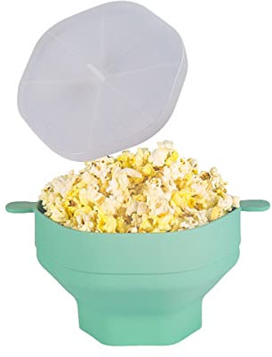DDMMQS Silicone popcorn bowl collapsible popcorn bowl with handle popcorn maker BPA free, multipurpose silicone bowl dishwasher safe (Lime Green)