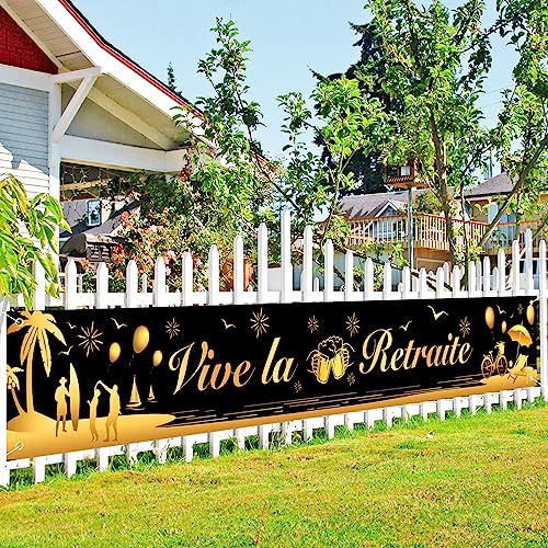 DPKOW Bannière Vive la Retraite Décoration Français, Bannière pour Retraite Fête Décoration pour Extérieur Intérieur Jardin Decoration, 270 * 35cm