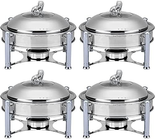 ACiyD Pack of 4 Round Chafing Dish Full Size Stainless Steel Chafing Dish Set Buffet Catering Warmers Sets with Food Pan, Frame, Lid and Fuel Holder (Diameter: 28Cm)