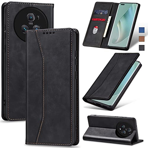 Jasonyu Coque pour Honor Magic 5 Pro, Housse Etui en Cuir PU Portefeuille [Antichoc] [Magnétique] [Porte Cartes] [Stand Fonction] Flip Coque (Noir)