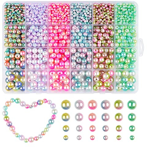 WINKIO Perlen zum Auffädeln, 1662 Stück Bunte Perlen für Ketten, 4/6/8/10mm Pearls mit Loch for Jewelry Making, Beading Beads für Armbänder Halskette Schmuckherstellung